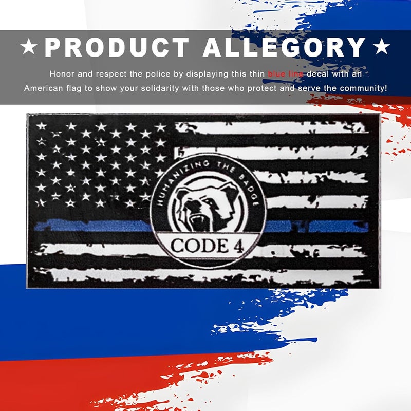 YTFRL 2 PCS Thin Line Sticker Code 4, American Flag Waterproof Vinyl Decal Police Support Bumper Stickers, Reflective Support Law Enforcement Decal for Car Truck Window Laptop (Small) - Image 4